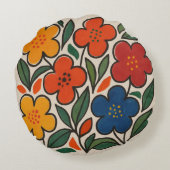Retro 1960s Style Floral Pattern ラウンドクッション (裏面)
