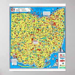Retro 1966 Ohio Department of Highways map ポスター