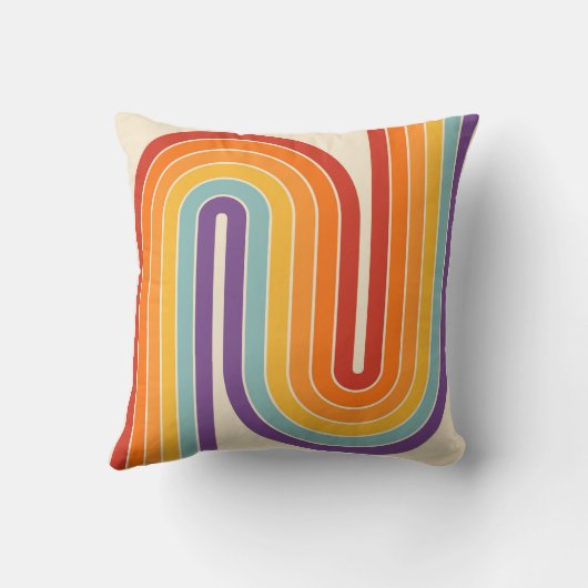 Retro 1970s Style Arched Stripes Geometric Pattern クッション (裏面)