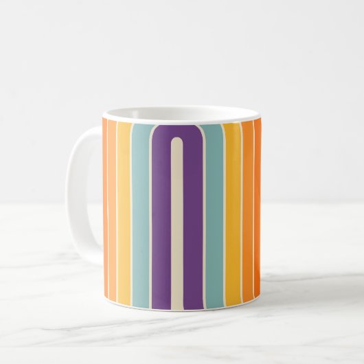 Retro 1970s Style Arched Stripes Geometric Pattern コーヒーマグカップ (正面左)