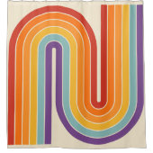 Retro 1970s Style Arched Stripes Geometric Pattern シャワーカーテン (正面)