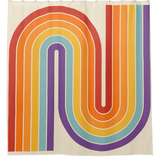 Retro 1970s Style Arched Stripes Geometric Pattern シャワーカーテン (正面)