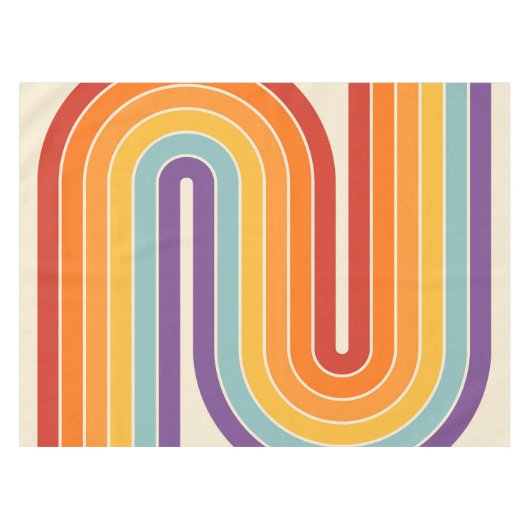 Retro 1970s Style Arched Stripes Geometric Pattern テーブルクロス (正面(横))