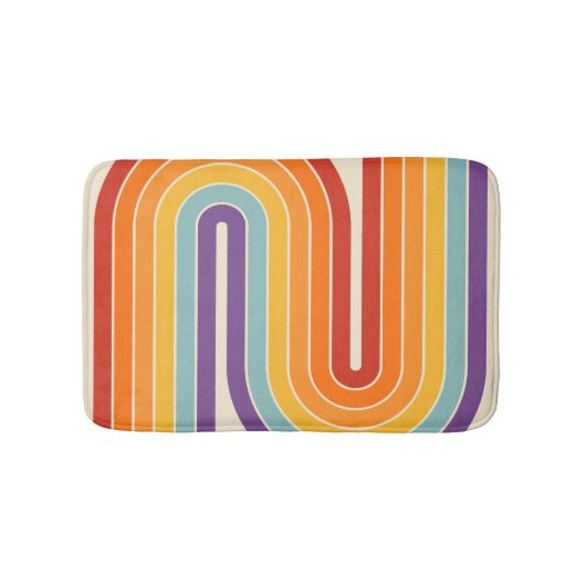 Retro 1970s Style Arched Stripes Geometric Pattern バスマット (正面)