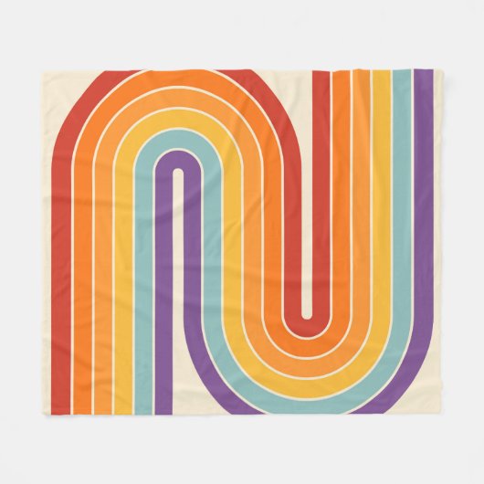 Retro 1970s Style Arched Stripes Geometric Pattern フリースブランケット (正面(横))