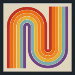 Retro 1970s Style Arched Stripes Geometric Pattern ポスター<br><div class="desc">This artwork channels a retro graphic spirit, forming the letter‑like curve with parallel bands of red, orange, yellow, light blue, teal, and purple. The layered arcs flow in harmony, evoking the bold optimism of 1970s design. Set against a soft beige background, the vibrant rainbow palette stands out with clarity and...</div>