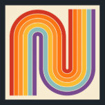 Retro 1970s Style Arched Stripes Geometric Pattern ポスター<br><div class="desc">This artwork channels a retro graphic spirit, forming the letter‑like curve with parallel bands of red, orange, yellow, light blue, teal, and purple. The layered arcs flow in harmony, evoking the bold optimism of 1970s design. Set against a soft beige background, the vibrant rainbow palette stands out with clarity and...</div>