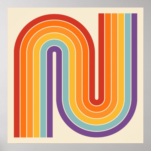 Retro 1970s Style Arched Stripes Geometric Pattern ポスター (正面)