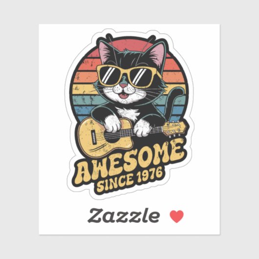 Retro 1976 Birthday 50th Cat Lover Bday Ukulele  シール (シート)