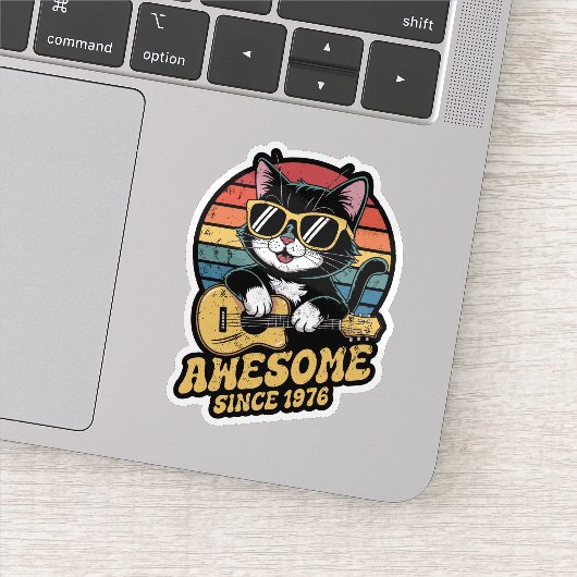 Retro 1976 Birthday 50th Cat Lover Bday Ukulele シール (詳細)