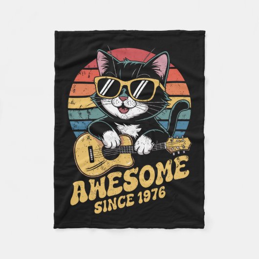 Retro 1976 Birthday 50th Cat Lover Bday Ukulele  フリースブランケット (正面)