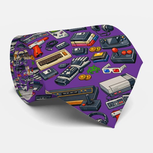Retro 1980's Video Game Gear Pattern ネクタイ (ロール)