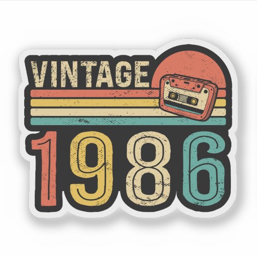 Retro 1986 Birthday Cassette Tape Nostalgic Bday シール (正面)