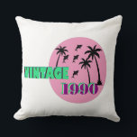 Retro 1990 Birthday Gift クッション<br><div class="desc">Flash back to the 90s with this vibrant Vaporwave-inspired shark design. Featuring a neon pink sun, tropical palm trees, and a pack of circling sharks, this "Vintage 1990" graphic is the ultimate throwback. Perfect for 1990 babies, shark lovers, or anyone who misses the bold colors and retro vibes of the...</div>