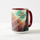 Retro 30s Zion National Park Groovy Sunset マグカップ (正面右)
