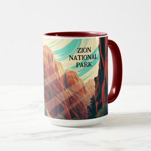 Retro 30s Zion National Park Groovy Sunset マグカップ (正面右)