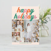 Retro 3 Photo Christmas Collage Happy Holidays シーズンカード (スタンド正面)