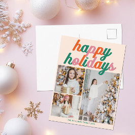 Retro 3 Photo Christmas Collage Happy Holidays シーズンポストカード