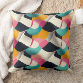 Retro 3D Geometric Pattern in Teal, Pink, Mustard クッション (ブランケット)