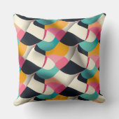 Retro 3D Geometric Pattern in Teal, Pink, Mustard クッション (裏面)