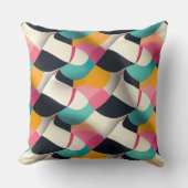 Retro 3D Geometric Pattern in Teal, Pink, Mustard クッション (正面)