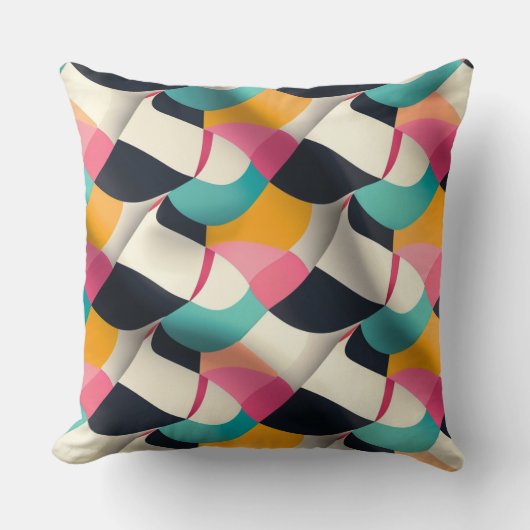 Retro 3D Geometric Pattern in Teal, Pink, Mustard クッション (正面)