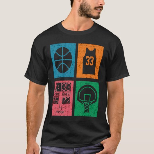 Retro 4 Color Block Basketball Tシャツ (正面)