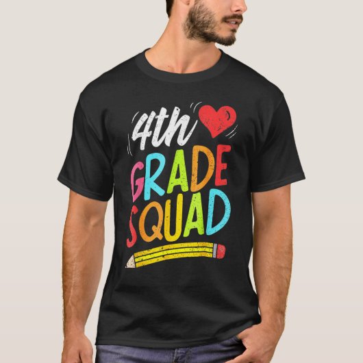 Retro 4th Fourth Grade Squad Pencil Back To School Tシャツ (正面)