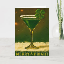 Retro 50s 4 Leaf Clover Irish Christmas Martini カード