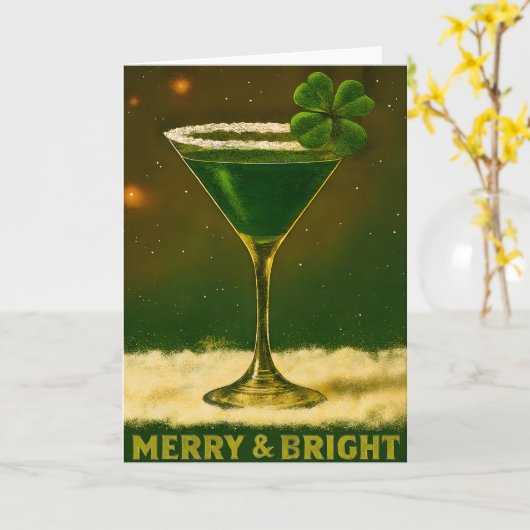 Retro 50s 4 Leaf Clover Irish Christmas Martini カード (黄色い花)