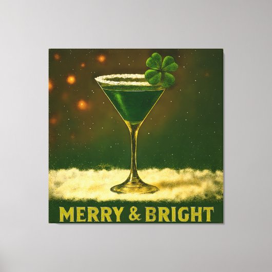 Retro 50s 4 Leaf Clover Irish Christmas Martini キャンバスプリント (正面)