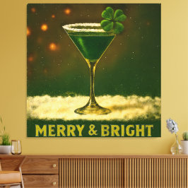Retro 50s 4 Leaf Clover Irish Christmas Martini キャンバスプリント