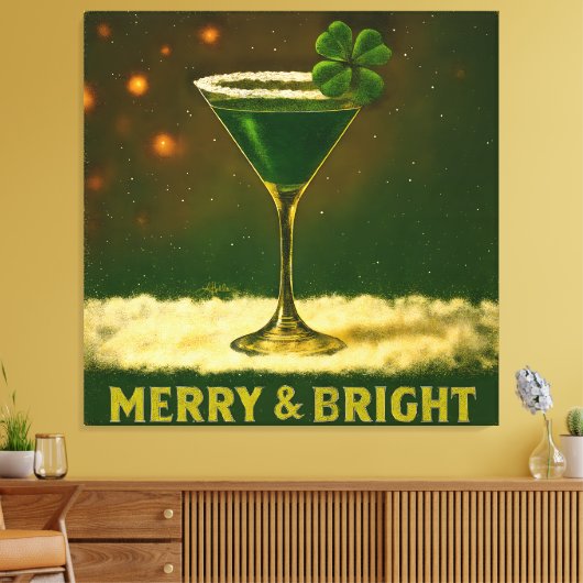 Retro 50s 4 Leaf Clover Irish Christmas Martini キャンバスプリント (インサイチュ (リビング))