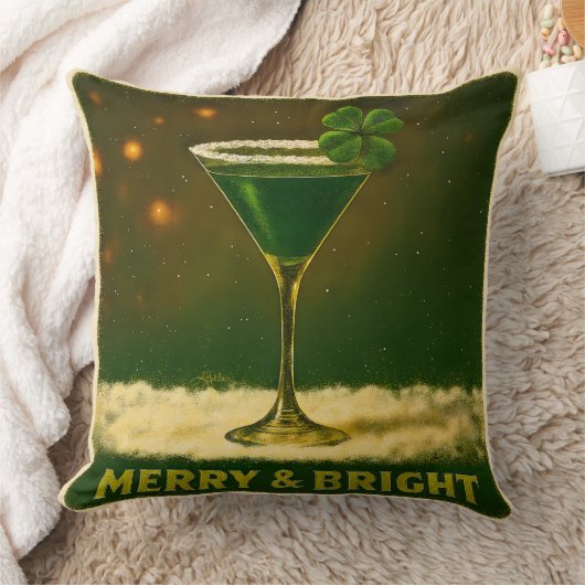 Retro 50s 4 Leaf Clover Irish Christmas Martini クッション (ブランケット)
