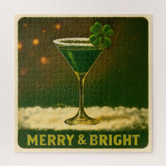 Retro 50s 4 Leaf Clover Irish Christmas Martini ジグソーパズル (縦)