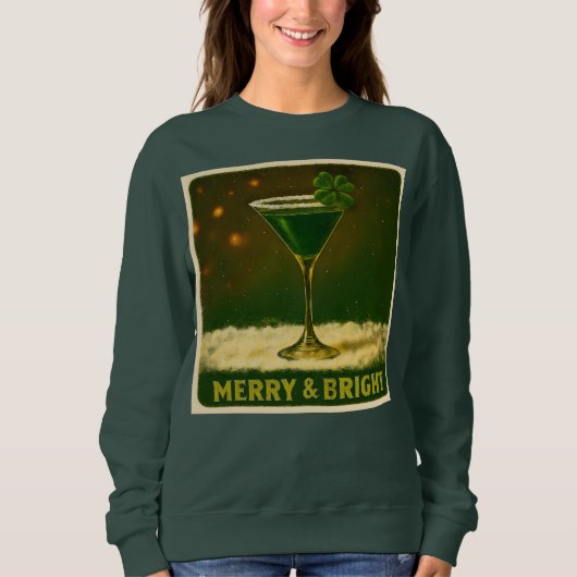 Retro 50s 4 Leaf Clover Irish Christmas Martini スウェットシャツ (正面)