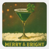 Retro 50s 4 Leaf Clover Irish Christmas Martini スクエアシール (正面)