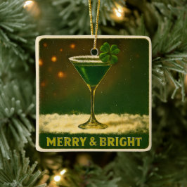 Retro 50s 4 Leaf Clover Irish Christmas Martini セラミックオーナメント