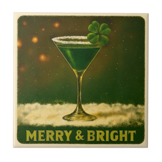 Retro 50s 4 Leaf Clover Irish Christmas Martini タイル (正面)