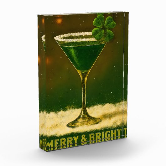 Retro 50s 4 Leaf Clover Irish Christmas Martini フォトブロック (左)