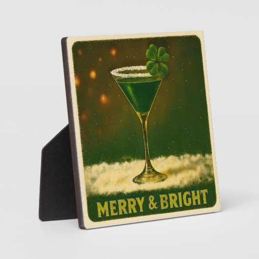 Retro 50s 4 Leaf Clover Irish Christmas Martini フォトプラーク (正面)