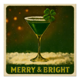 Retro 50s 4 Leaf Clover Irish Christmas Martini ポスター