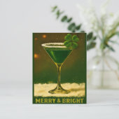 Retro 50s 4 Leaf Clover Irish Christmas Martini ポストカード (スタンド正面)