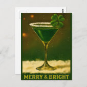 Retro 50s 4 Leaf Clover Irish Christmas Martini ポストカード (正面/裏面)