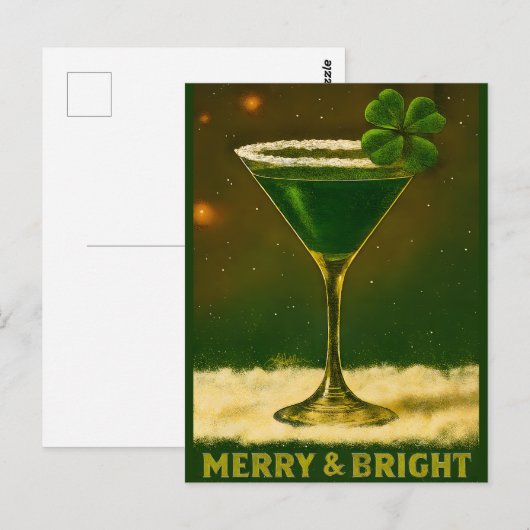 Retro 50s 4 Leaf Clover Irish Christmas Martini ポストカード (正面/裏面)