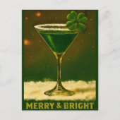 Retro 50s 4 Leaf Clover Irish Christmas Martini ポストカード (正面)
