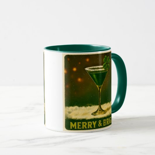 Retro 50s 4 Leaf Clover Irish Christmas Martini マグカップ (正面右)