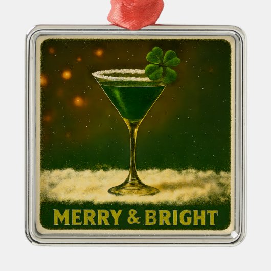 Retro 50s 4 Leaf Clover Irish Christmas Martini メタルオーナメント (正面)