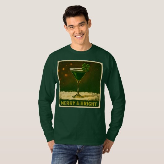 Retro 50s 4 Leaf Clover Irish Christmas Martini Tシャツ (正面フル)