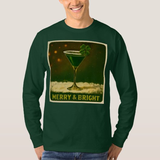 Retro 50s 4 Leaf Clover Irish Christmas Martini Tシャツ (正面)